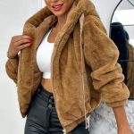 Bomber γουνάκι με κουκούλα καφέ