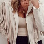 Σουέντ off white τζάκετ με κρόσια