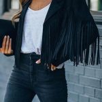 Σουέντ μαύρο τζάκετ με κρόσια