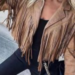 Σουέντ καφέ τζάκετ με κρόσια