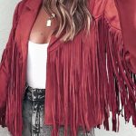 Σουέντ κόκκινο τζάκετ με κρόσια