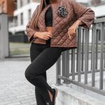 Μπουφάν καπιτονέ φθινοπωρινό καφέ με leopard λεπτομέρεια και λουλούδι