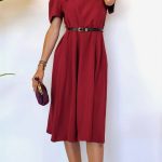 Φόρεμα μπορντό σε άλφα γραμμή με ζωνάκι