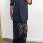 C-through floral μακριά μαύρη φούστα