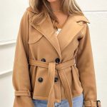 Πανωφόρι μπέζ κοντό με ζωνάκι στην μέση