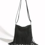 Σουέντ μαύρη crossbody μικρό τσαντάκι με κρόσια