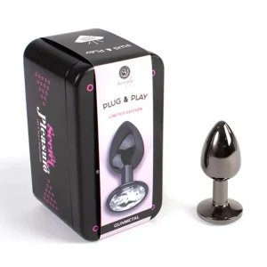 Μεταλλική πρωκτική σφήνα Gunmetal 7cm με διακοσμητικό κρύσταλλο στη βάση.