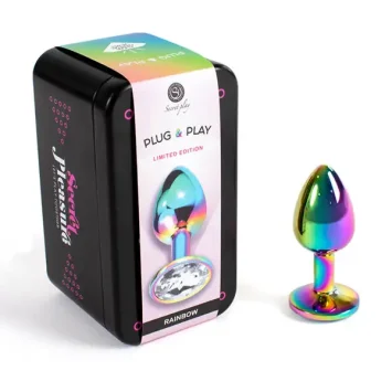 Μεταλλική πρωκτική σφήνα Rainbow 7cm με διακοσμητικό κρύσταλλο στη βάση.