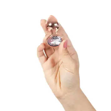 KooKoo 22 Μεταλλικό butt plug αλουμινίου rose gold με κόσμημα, tapered άκρη, flared βάση, nickel free, ύψος 7 cm και διάμετρο 2,8 cm