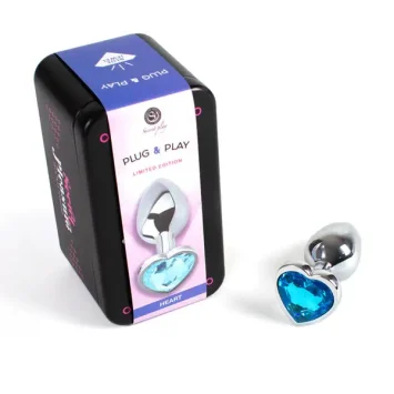 Μεταλλική πρωκτική σφήνα μπλε 7cm με διακοσμητικό κρύσταλλο στη βάση.