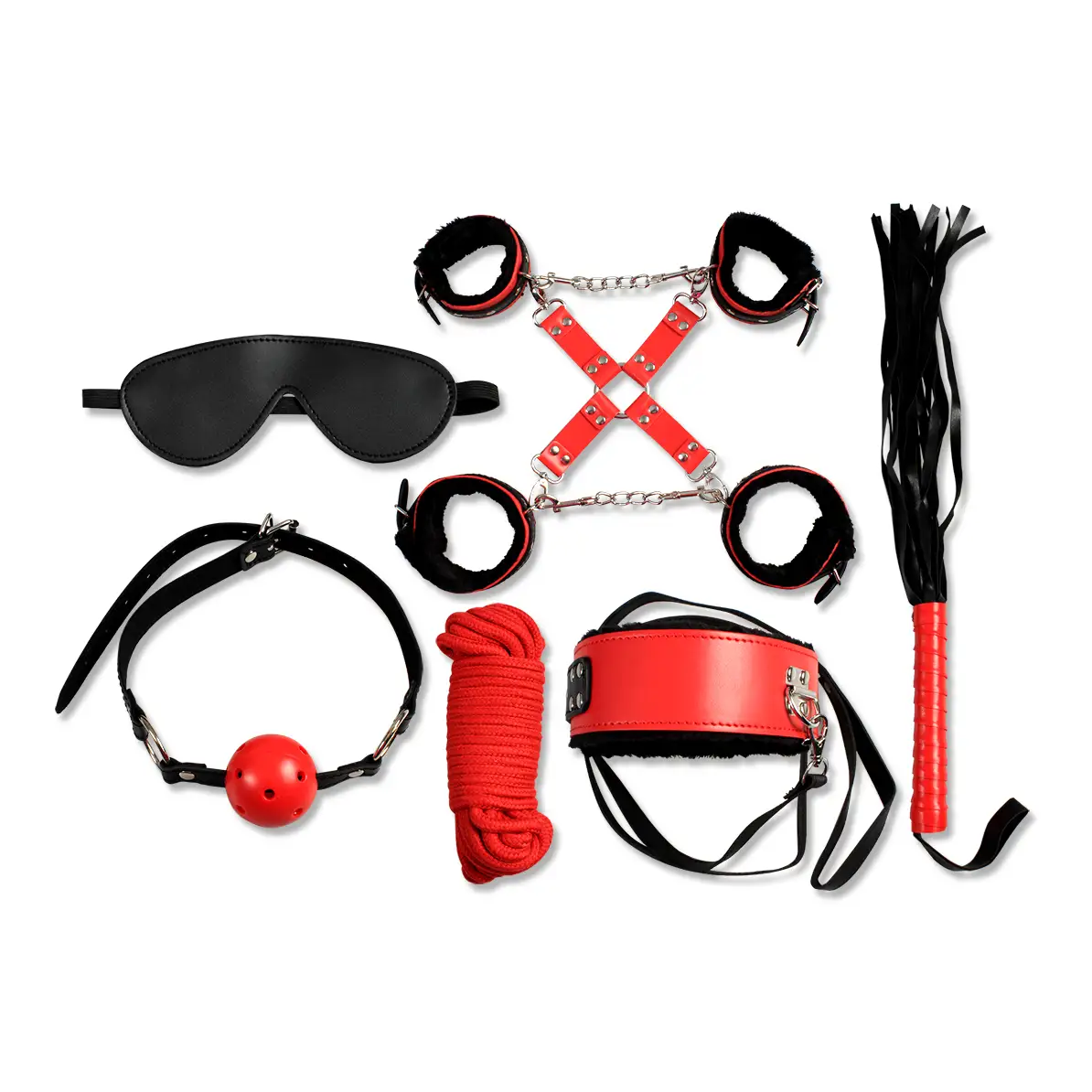 Σετ Bondage BDSM 6 τεμαχίων από συνθετικό δέρμα σε κόκκινο χρώμα.