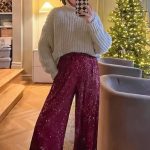Sequin παντελόνι μπορντό