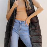 Μαύρο αμάνικο μακρύ puffer πανοφώρι