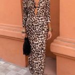 Leopard μακρύ φόρεμα με κρίκο