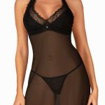 Μαύρο διάφανο babydoll lingerie σετ Medilla (XS/S)
