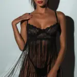 Μαύρο babydoll με κρόσσια & δαντέλα (L/XL)