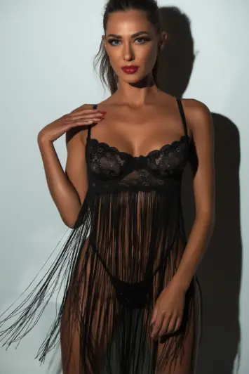 Μαύρο babydoll με κρόσσια & δαντέλα-3