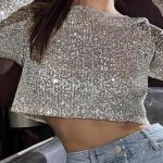 Crop top παγιέτα ασημί