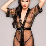 Μαύρη διάφανη γυναικεία ρόμπα Mirage (XL)