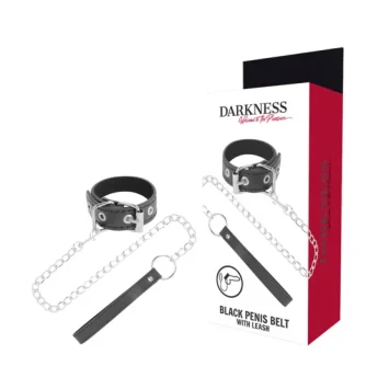 Δαχτυλίδι πέους με λουρί από δερματίνη και αλυσίδα για BDSM χρήση από τη σειρά DARKNESS