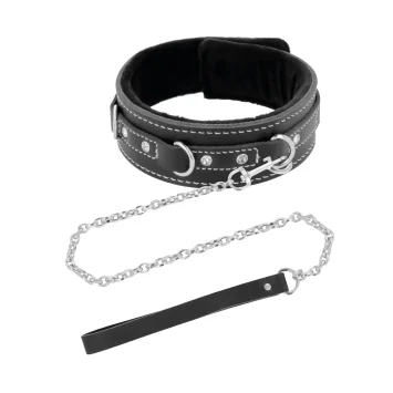 Δερμάτινο BDSM κολιέ με λουρί και δυνατότητα κλειδώματος – υψηλής αισθητικής για παιχνίδια κυριαρχίας.