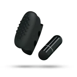 Textured finger thimble vibrator σε μαύρο χρώμα από σιλικόνη και ABS με 1 λειτουργία δόνησης και 3x LR41 μπαταρίες.