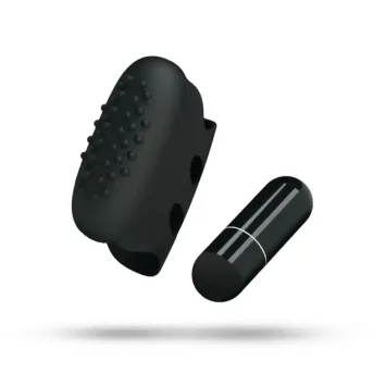 Textured finger thimble vibrator σε μαύρο χρώμα από σιλικόνη και ABS με 1 λειτουργία δόνησης και 3x LR41 μπαταρίες.