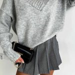 Fluffy v neck πουλόβερ γκρι