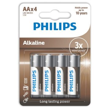 Philips Long Lasting Power Αλκαλικές Μπαταρίες AA 4τμχ, ιδανικές για τηλεχειριστήρια, πληκτρολόγια, φακούς και παιχνίδια.