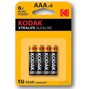 Kodak Xtralife Αλκαλικές Μπαταρίες AAA σε συσκευασία 4 τεμαχίων, ιδανικές για τηλεχειριστήρια, MP3 players και ρολόγια.