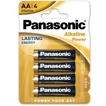 Panasonic Αλκαλικές Μπαταρίες AA σε συσκευασία 4 τεμαχίων, ιδανικές για τηλεχειριστήρια, πληκτρολόγια, φακούς και παιχνίδια.