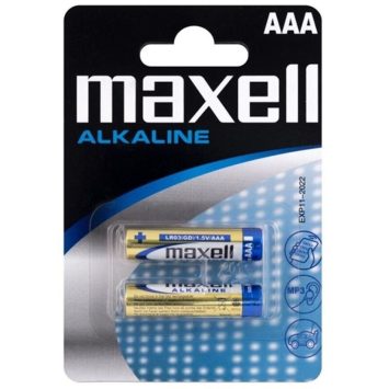 Maxell Αλκαλικές Μπαταρίες AAA LR03 σε συσκευασία 2 τεμαχίων, ιδανικές για τηλεχειριστήρια, MP3 players και φακούς.