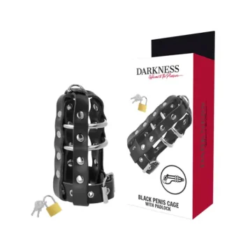 Κλουβί πέους από vegan δερματίνη 12.5cm με λουκέτο – Darkness chastity BDSM.