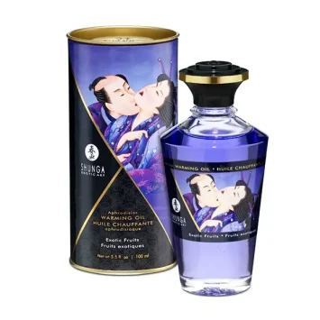 Λάδι μασάζ Shunga με άρωμα εξωτικών φρούτων και θερμαντικό εφέ σε συσκευασία εκατό ml.