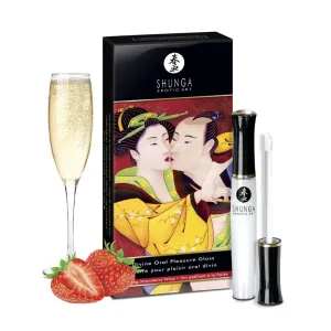 Shunga Oral Gloss με γεύση Strawberry Sparkling Wine για στοματική απόλαυση, lip gloss με εφέ ζέστης και δροσιάς.