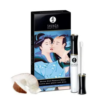 Shunga Lip Gloss Divine Oral με γεύση Coconut Water για στοματική απόλαυση, με εφέ ζέστης, δροσιάς & γαργαλητού.