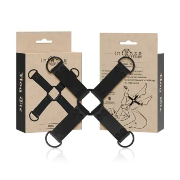 Πολλαπλό δεσμά χεριών και ποδιών από vegan δέρμα INTENSE FETISH, εργονομικός σχεδιασμός για παιχνίδι υποταγής και αισθησιασμό.