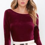 Μακρυμάνικο μπορντό βελουτέ κορμάκι