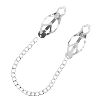 Μεταλλικοί σφιγκτήρες θηλών με αλυσίδα και ανάγλυφες άκρες από Darkness για BDSM χρήση