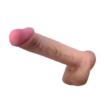 Ρεαλιστικό dildo SLIDING SKIN 26cm με καφέ απόχρωση, sliding υφή και βάση με βεντούζα.