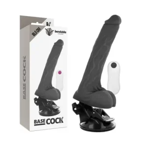 Ρεαλιστικός δονητής BASECOCK 18.5cm μαύρος, εύκαμπτος με 12 δονήσεις και βάση αναρρόφησης.