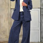 Σετ κοτλέ μπλε σακάκι με παντελόνι
