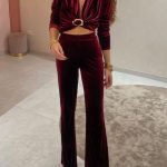 Σετ μπορντό βελουτέ με χρυσό κρίκο