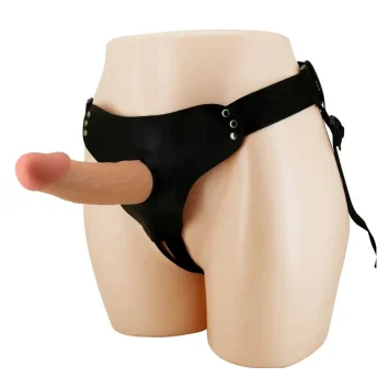 Strap-on με κούφιο αποσπώμενο dildo 17.5cm, φλεβώδης υφή και ρυθμιζόμενη ζώνη.