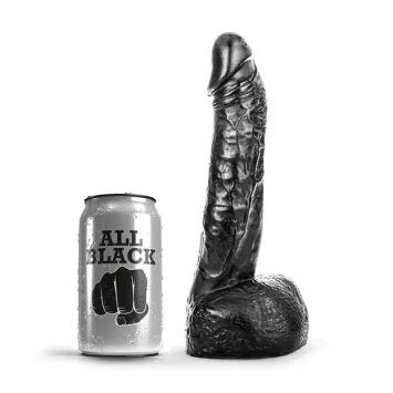 All Black μαύρο dildo 20 cm με ρεαλιστικό σχήμα, όρχεις και 16 cm insertable length.