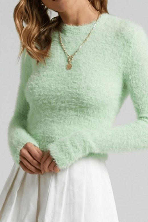 Cozy n casual basic mohair τοπ με U neck σε φυστικί χρώμα.