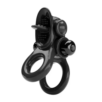 Δονούμενο διπλό δαχτυλίδι πέους με κλειτοριδική γλώσσα και 10 λειτουργίες δόνησης.