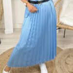 Φούστα πλισέ γαλάζια με ζώνη