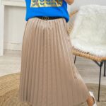 Φούστα πλισέ μπέζ με ζώνη