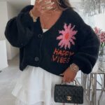 Happy vibes μαύρη πλεκτή ζακέτα